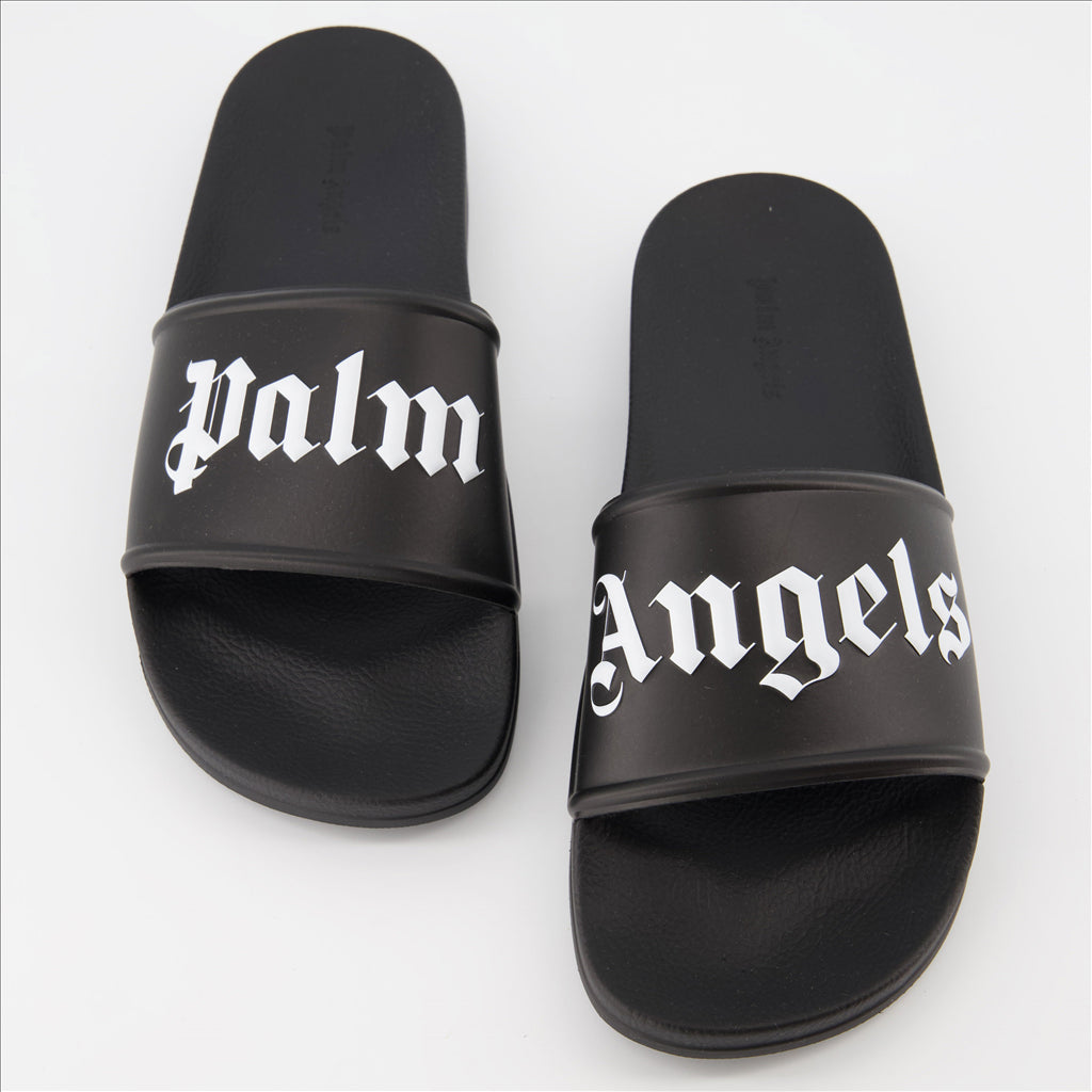 Offene schuhe Claquettes à logo Palm Angels Schwarz Homme