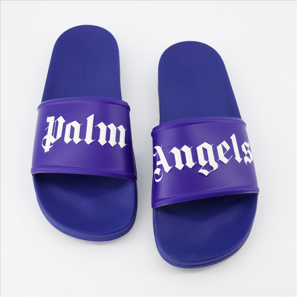 Open shoes Logo slides Palm Angels Purple Man