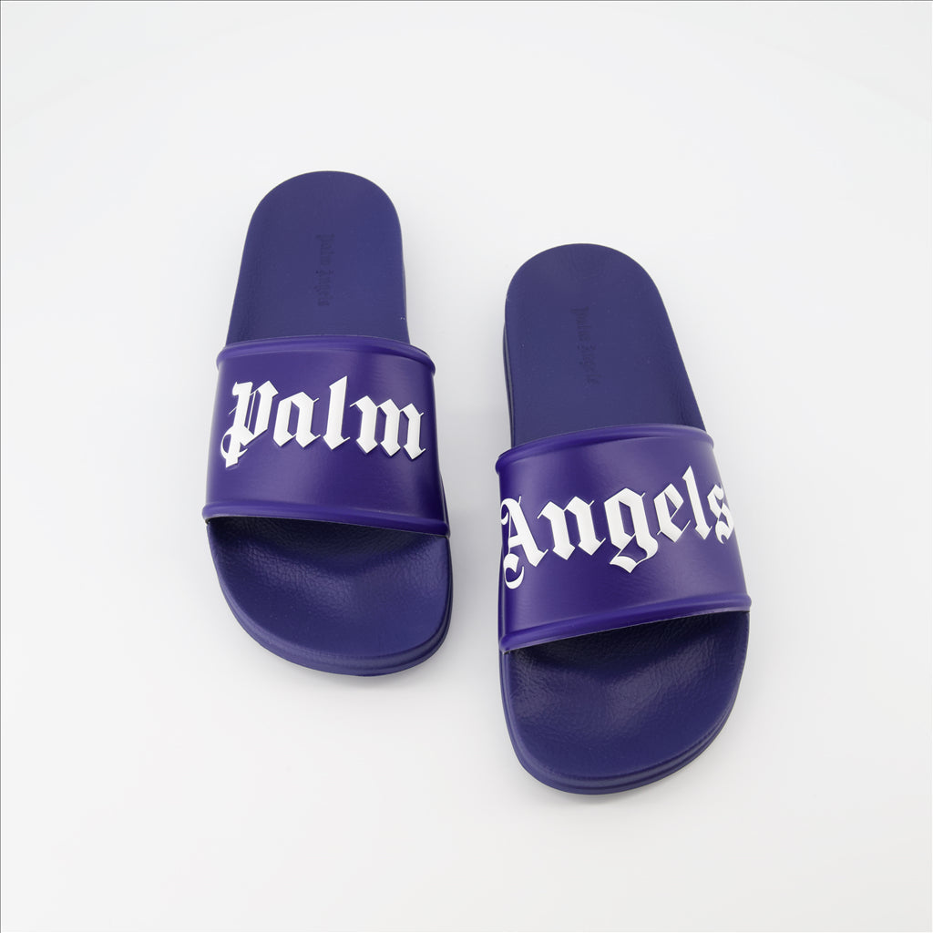 Scarpe aperte Claquettes à logo Palm Angels Blu Homme