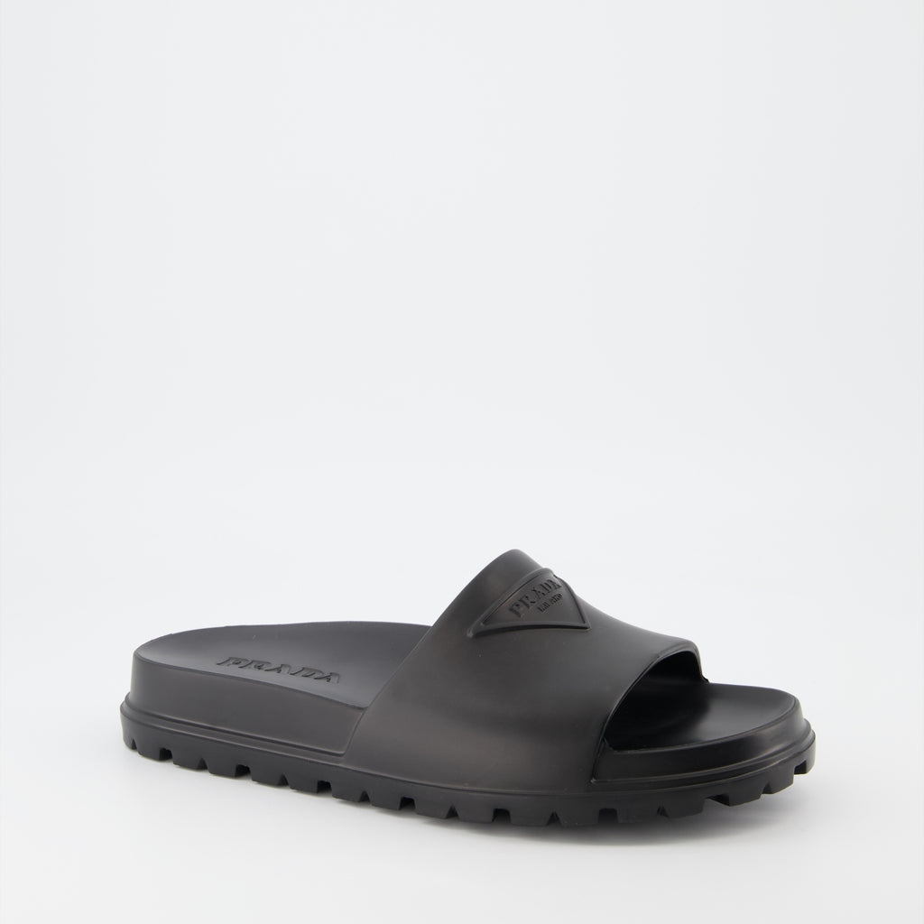 Open shoes Logo slides Prada Black Man