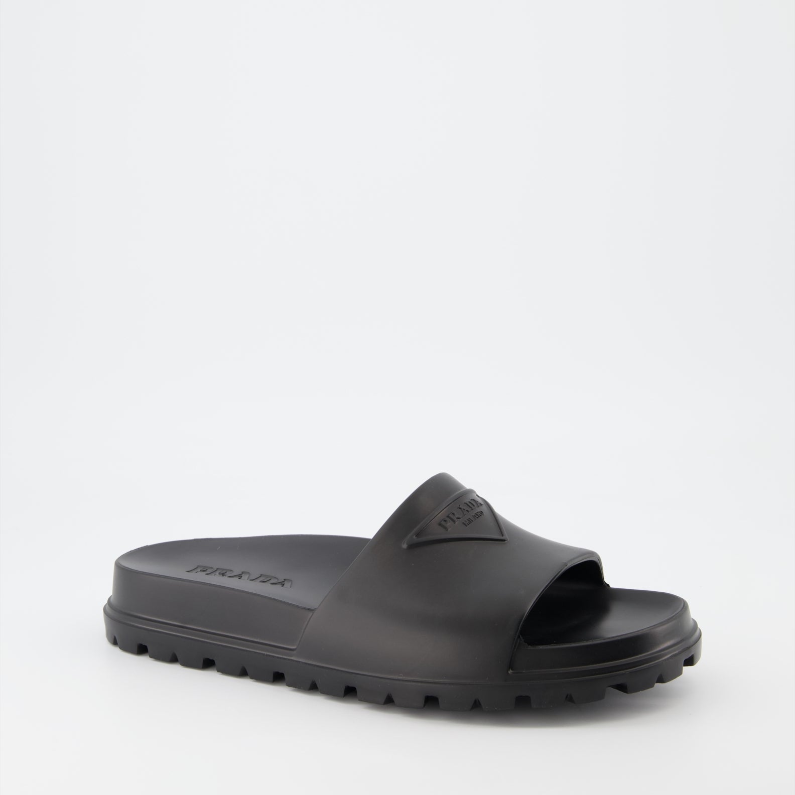Open shoes Logo slides Prada Black Man