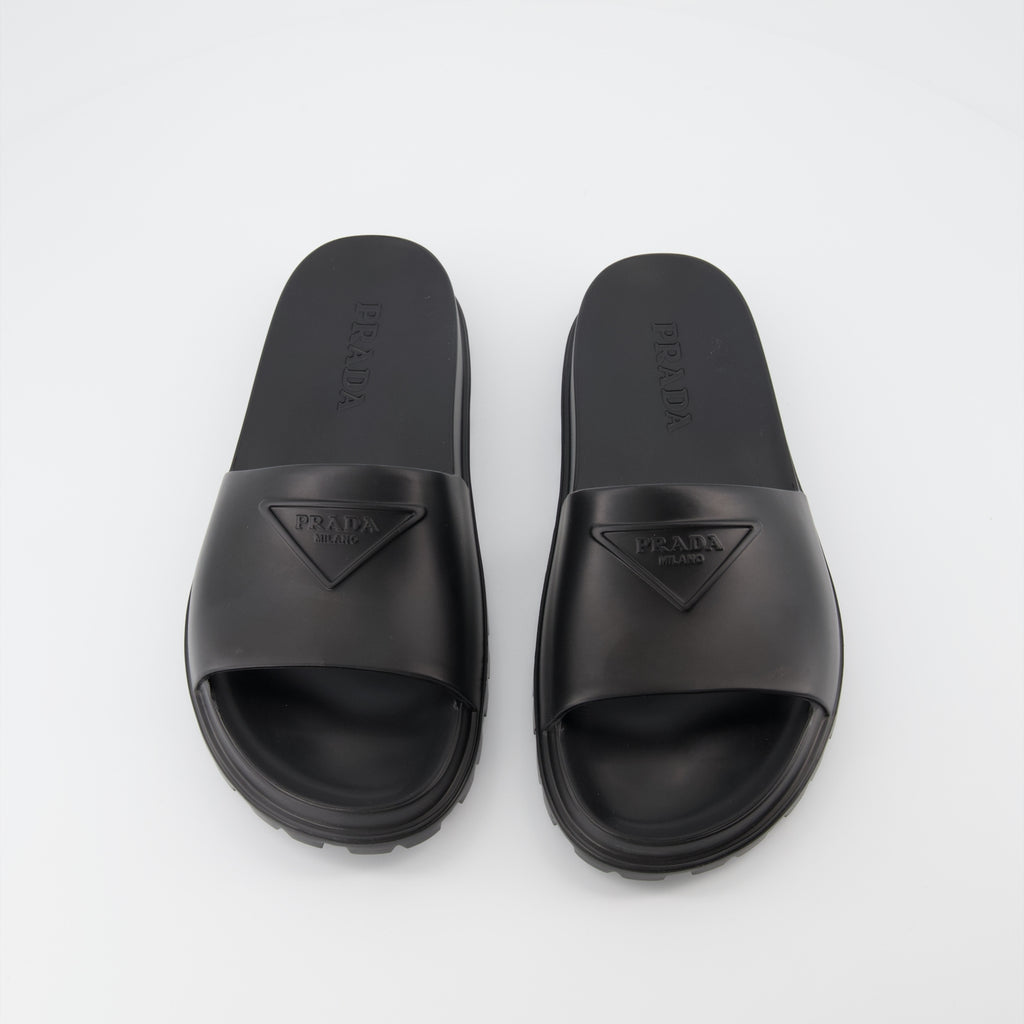 Open shoes Logo slides Prada Black Man