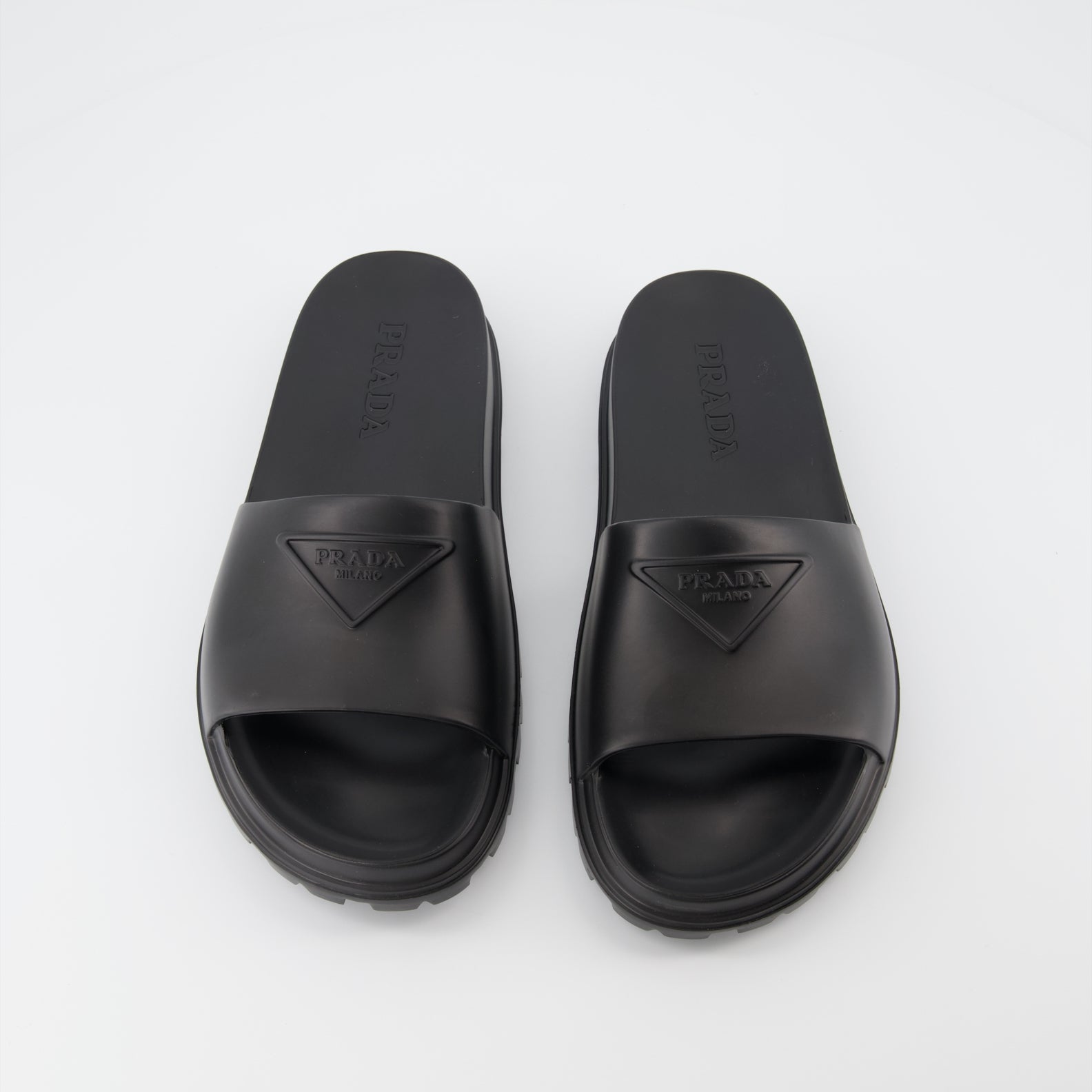 Open shoes Logo slides Prada Black Man