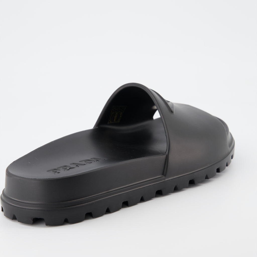 Open shoes Logo slides Prada Black Man