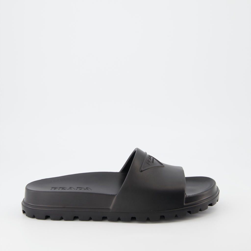 Open shoes Logo slides Prada Black Man