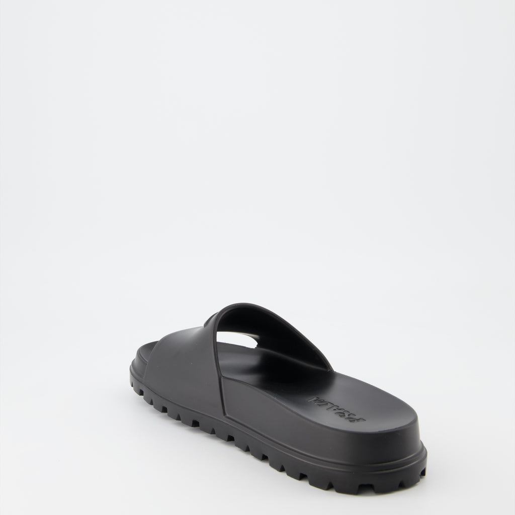Open shoes Logo slides Prada Black Man