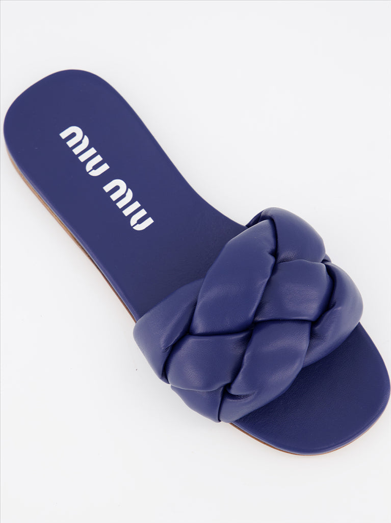 Chaussures ouvertes Claquettes en cuir Miu Miu Bleu Femme