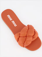 Open shoes Leather slides Miu Miu Orange Women