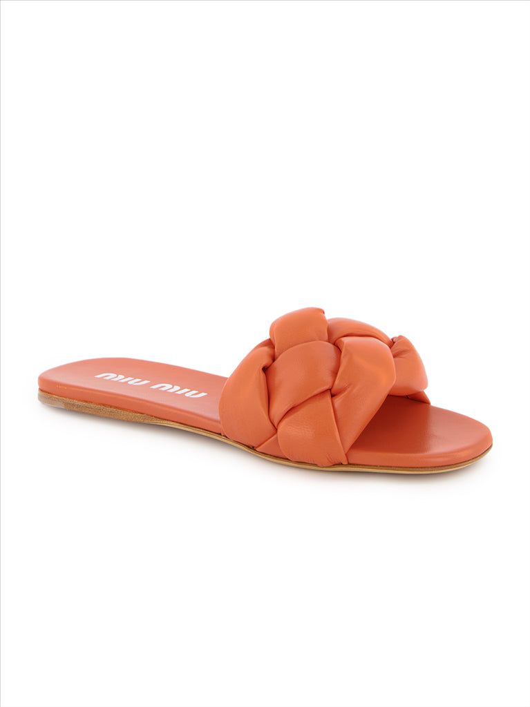 Open shoes Leather slides Miu Miu Orange Women