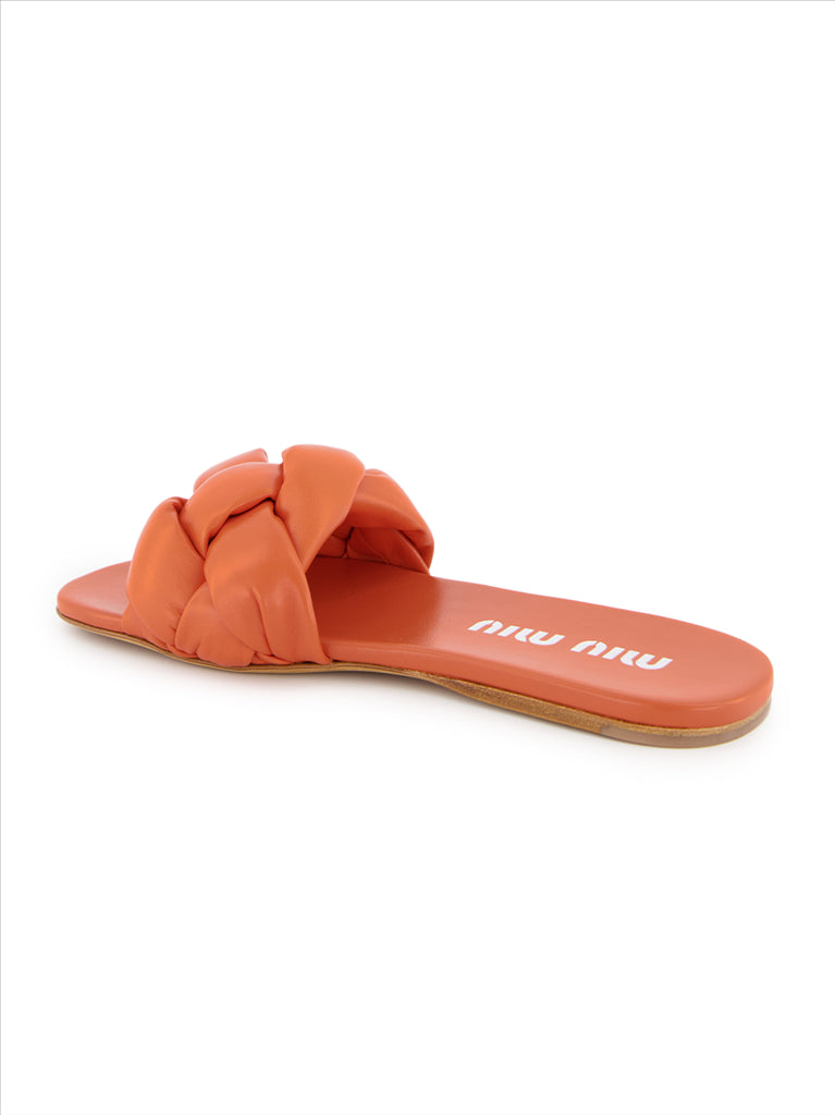 Open shoes Leather slides Miu Miu Orange Women