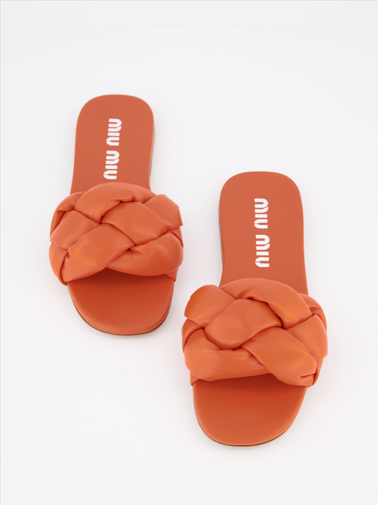 Open shoes Leather slides Miu Miu Orange Women