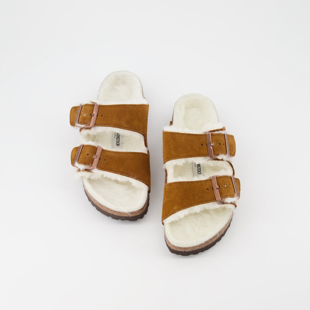 오픈 슈즈 퍼리 슬리퍼 Birkenstock 갈색 Femme
