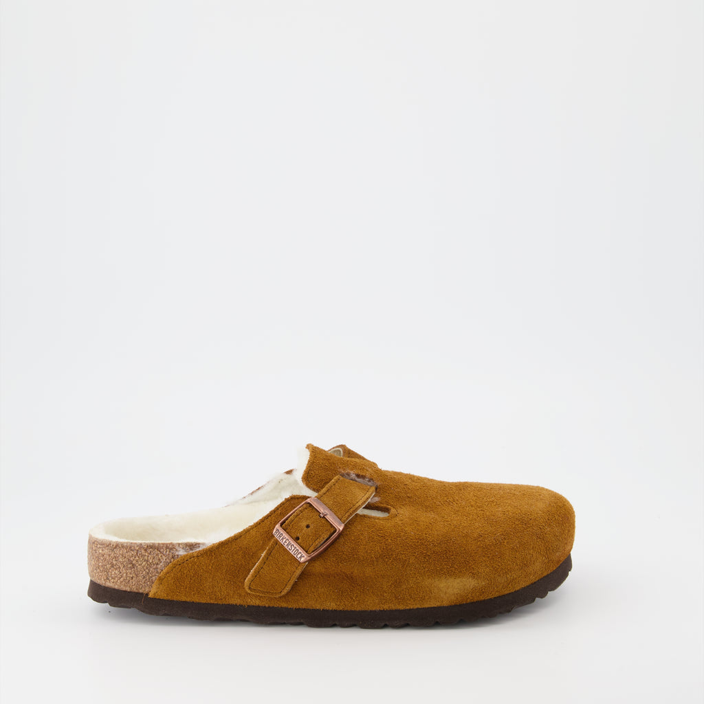 Open shoes Fur slides Birkenstock Brown Man