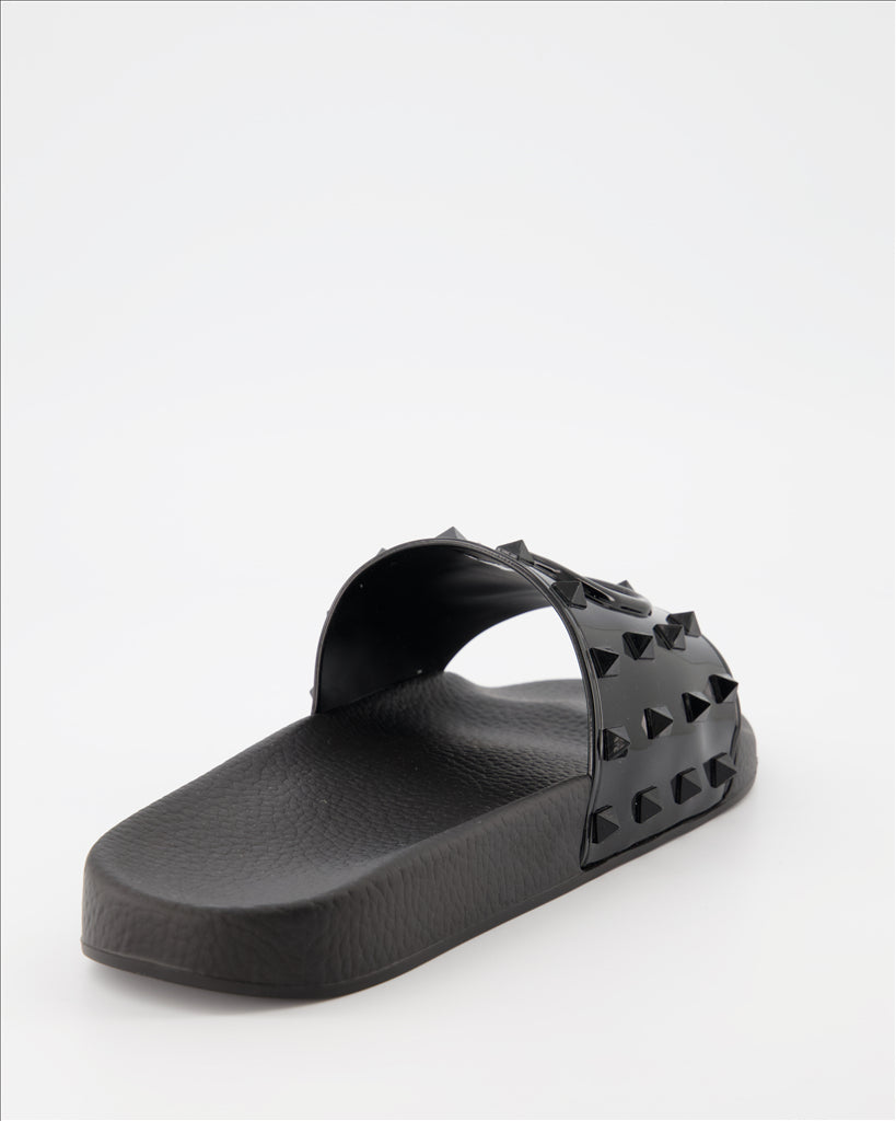 Elegante schuhe Claquettes Summer VLogo en caoutchouc kaki Valentino Garavani Schwarz Homme