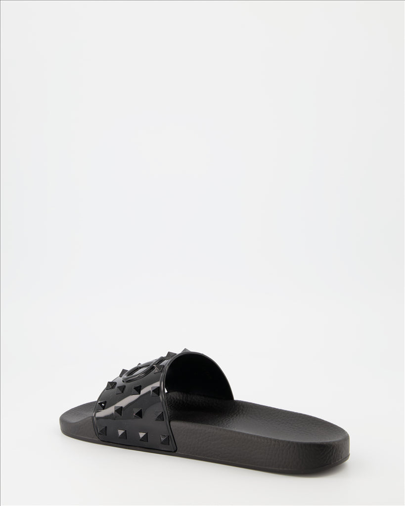 Elegante schuhe Claquettes Summer VLogo en caoutchouc kaki Valentino Garavani Schwarz Homme