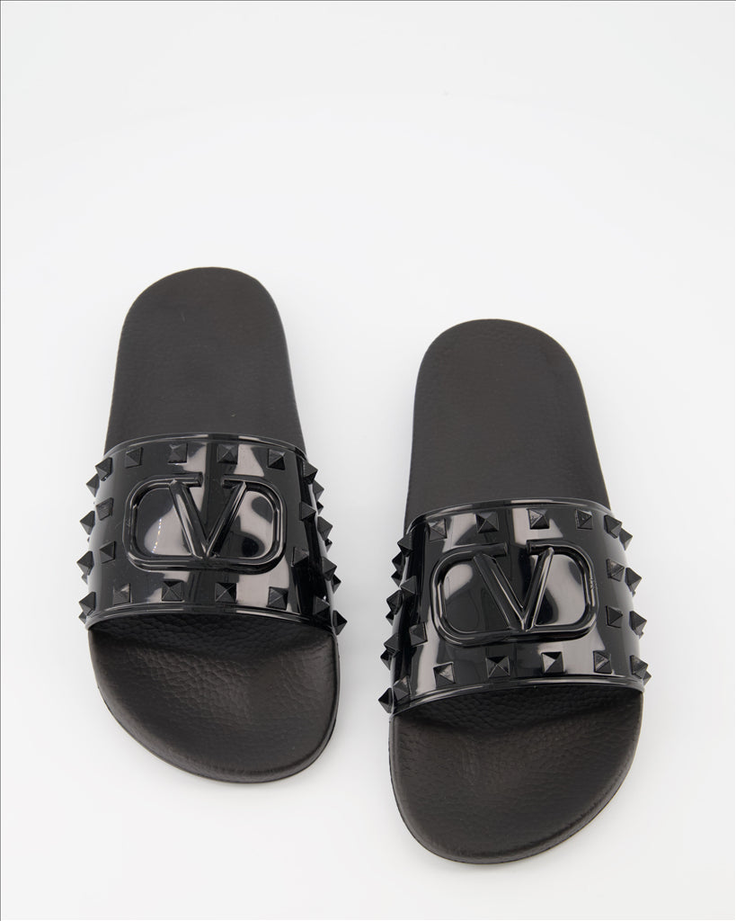 Elegante schuhe Claquettes Summer VLogo en caoutchouc kaki Valentino Garavani Schwarz Homme