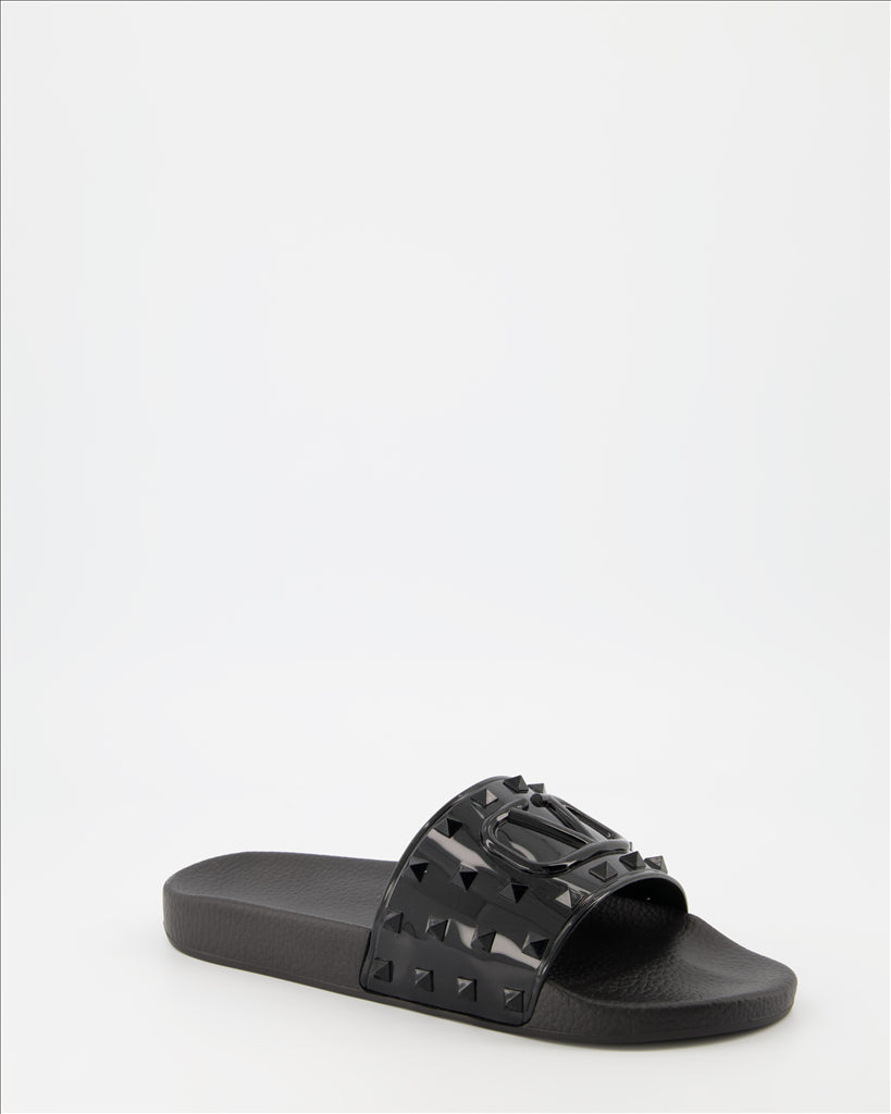 Elegante schuhe Claquettes Summer VLogo en caoutchouc kaki Valentino Garavani Schwarz Homme