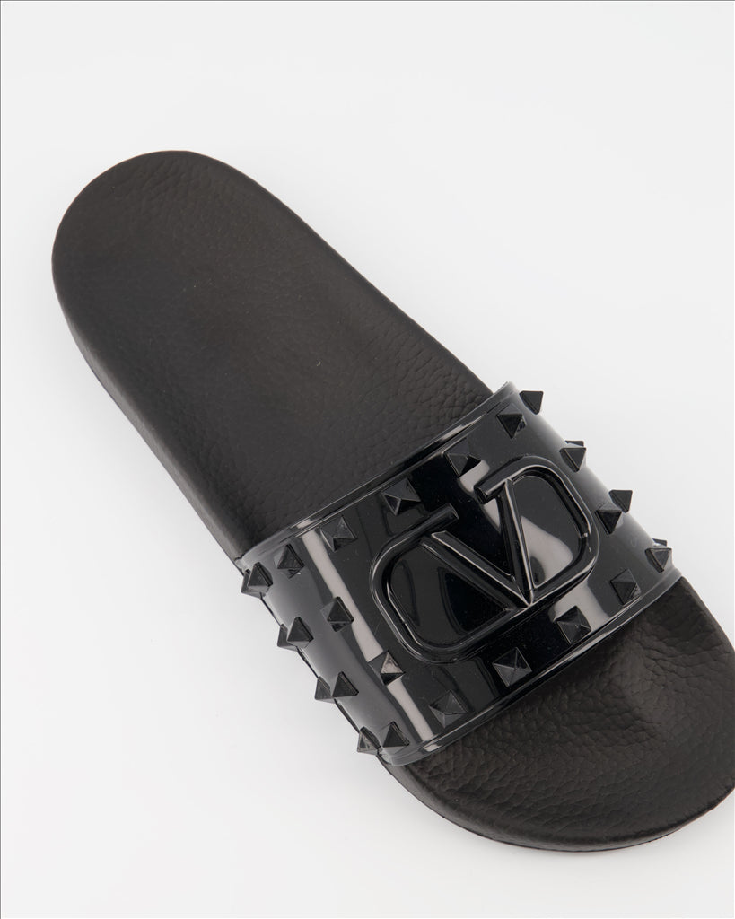 Elegante schuhe Claquettes Summer VLogo en caoutchouc kaki Valentino Garavani Schwarz Homme