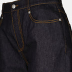 Jeans taille haute à revers bleu