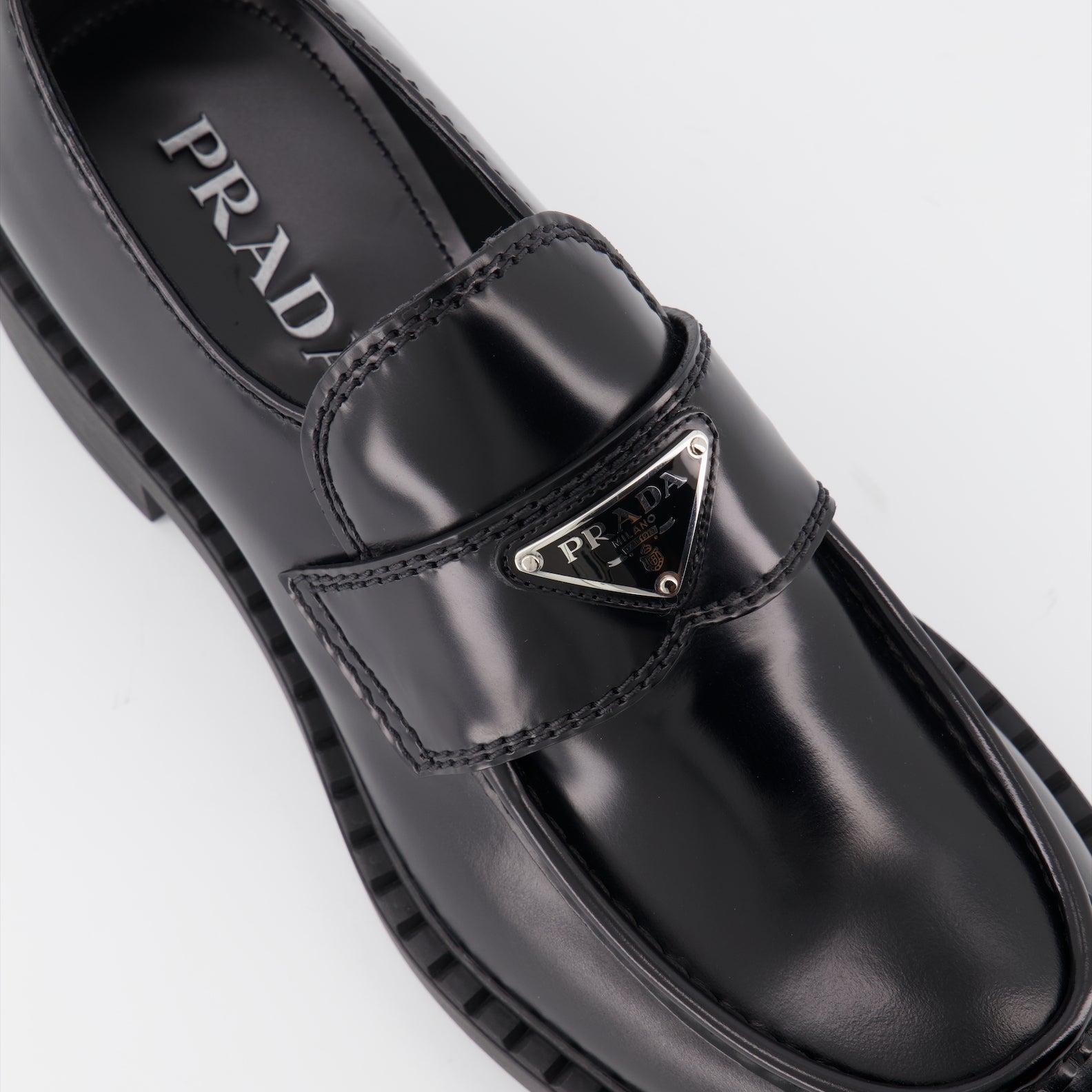 Loafers Leather moccasins Prada Black Man