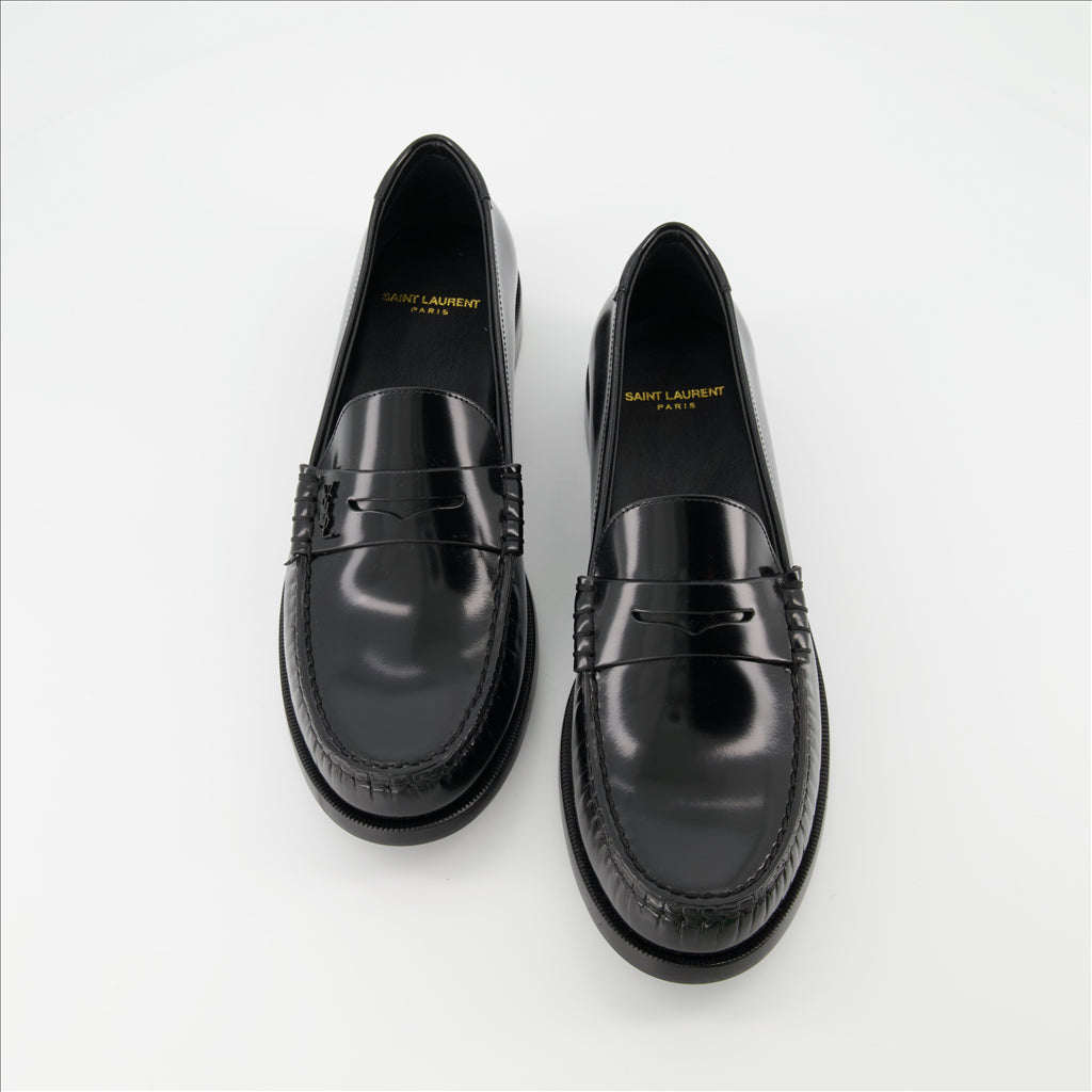 Loafers Leather moccasins Saint Laurent Black Man