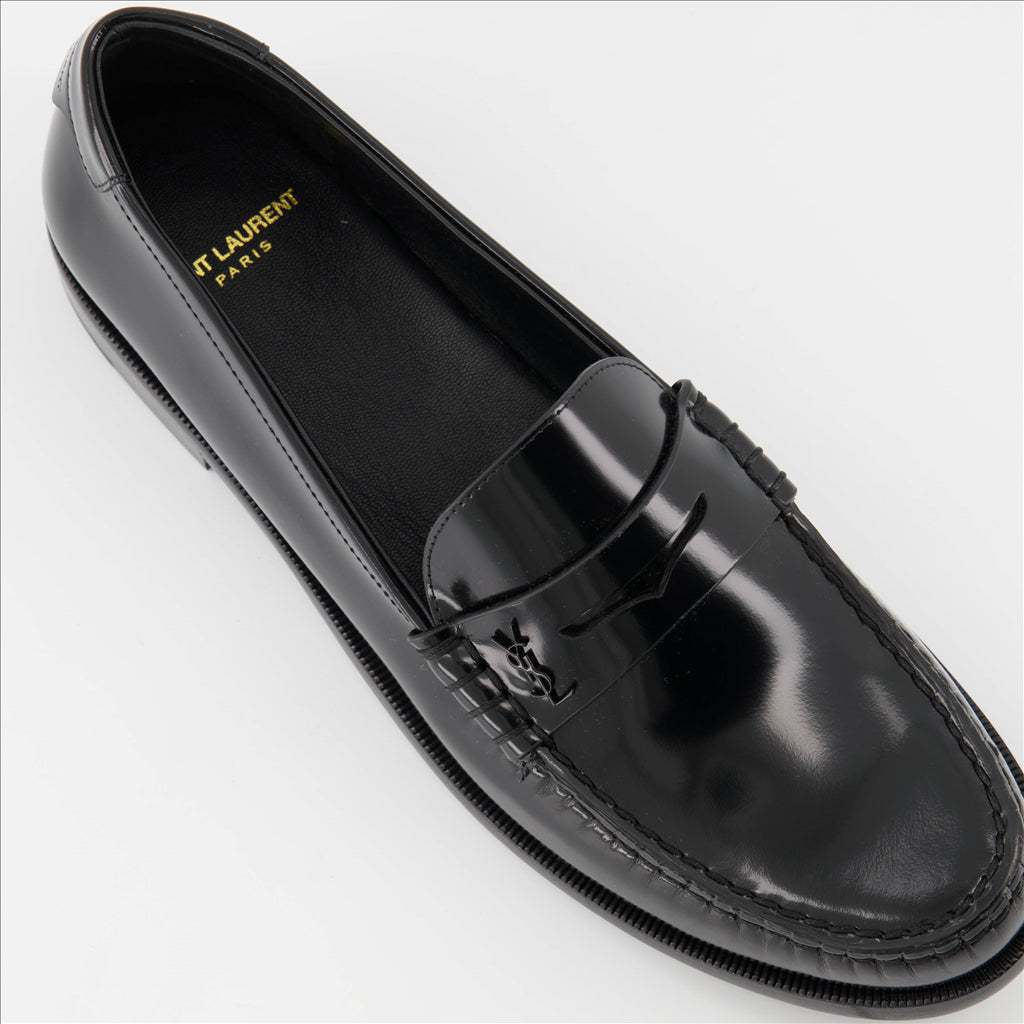 Loafers Leather moccasins Saint Laurent Black Man