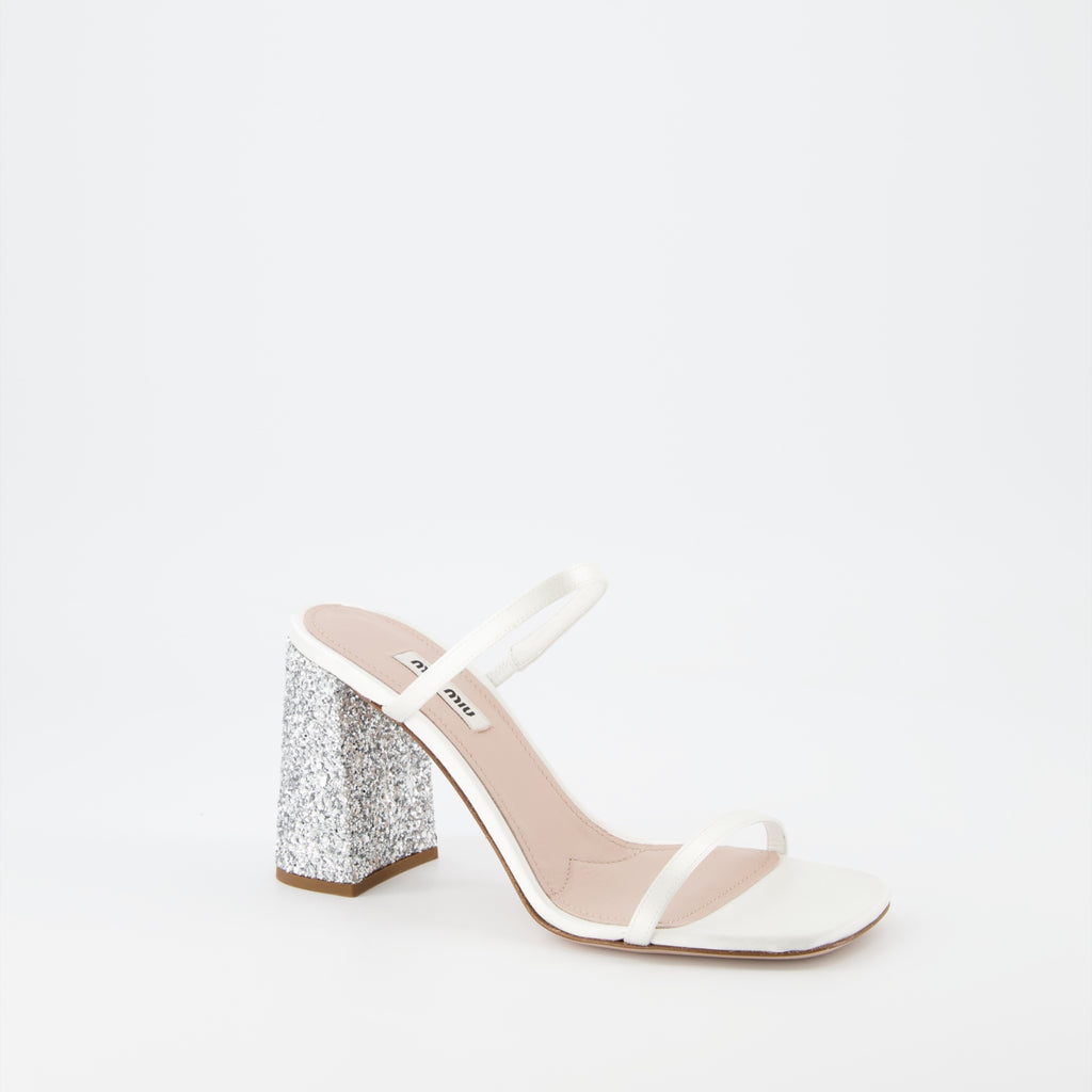 Chaussures ouvertes Mules à paillettes Miu Miu Blanc Femme