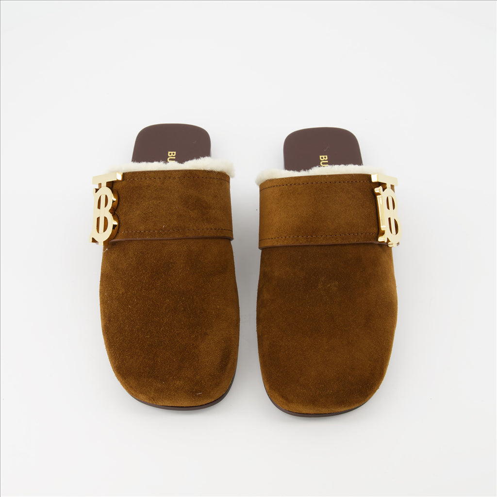 Offene schuhe Mules en daim Burberry Braun Femme