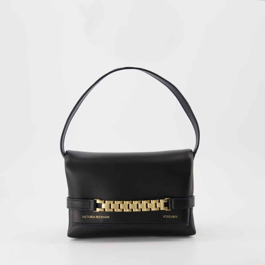 Pochette Chain en cuir noir