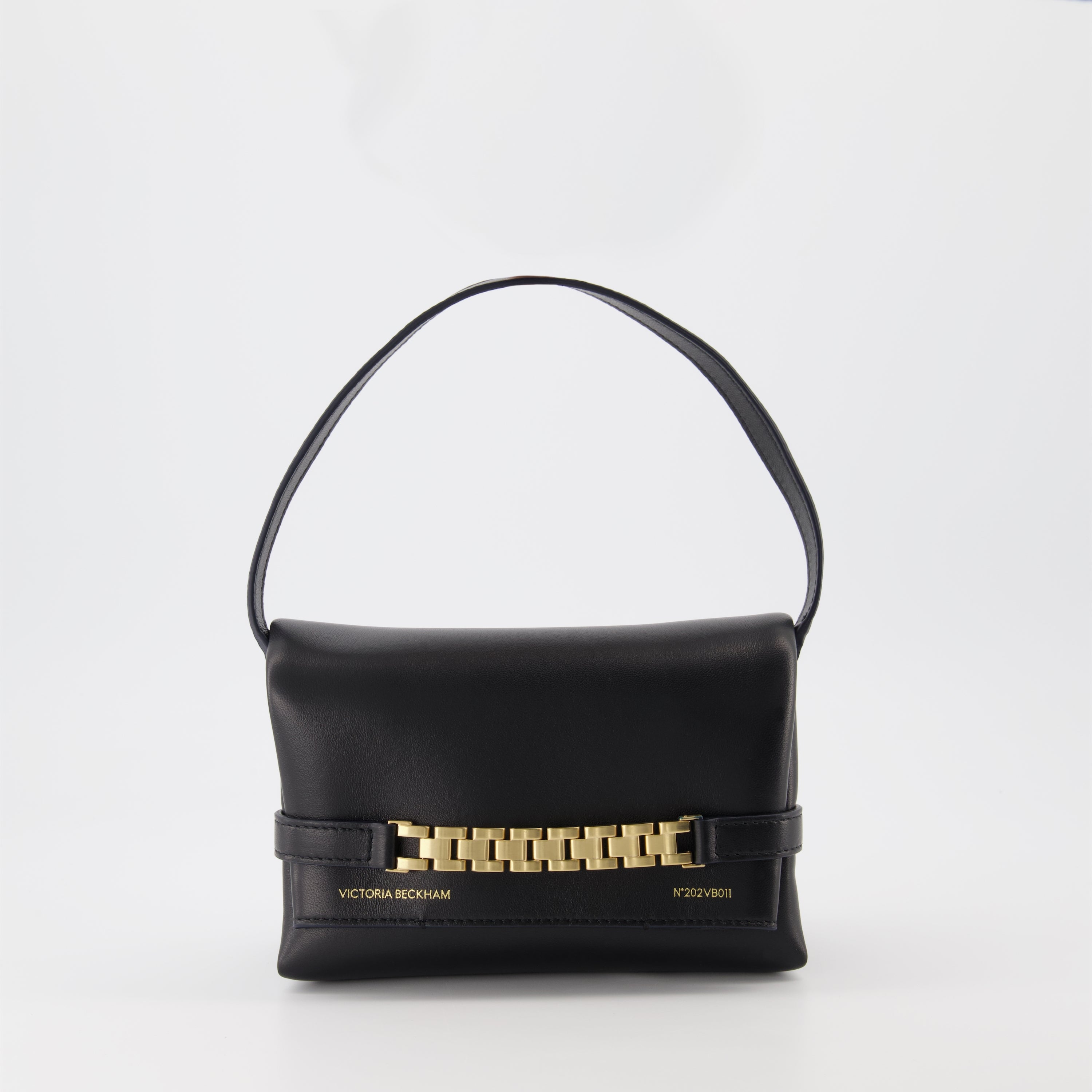 Pochette Chain en cuir noir