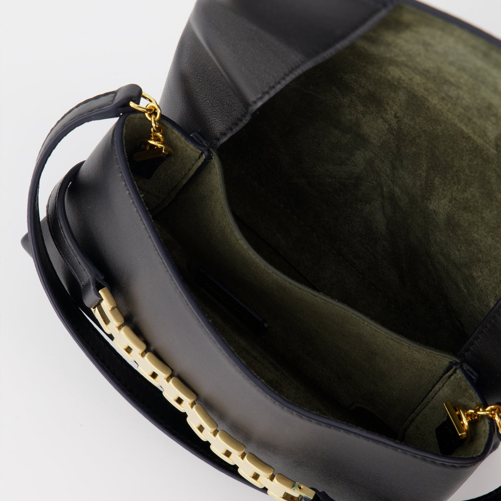 Pochette Chain en cuir noir