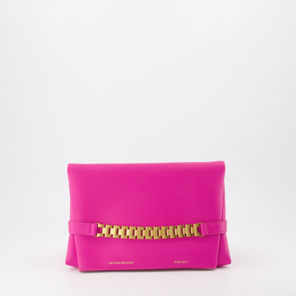 Pochette Chain médium en cuir fuchsia