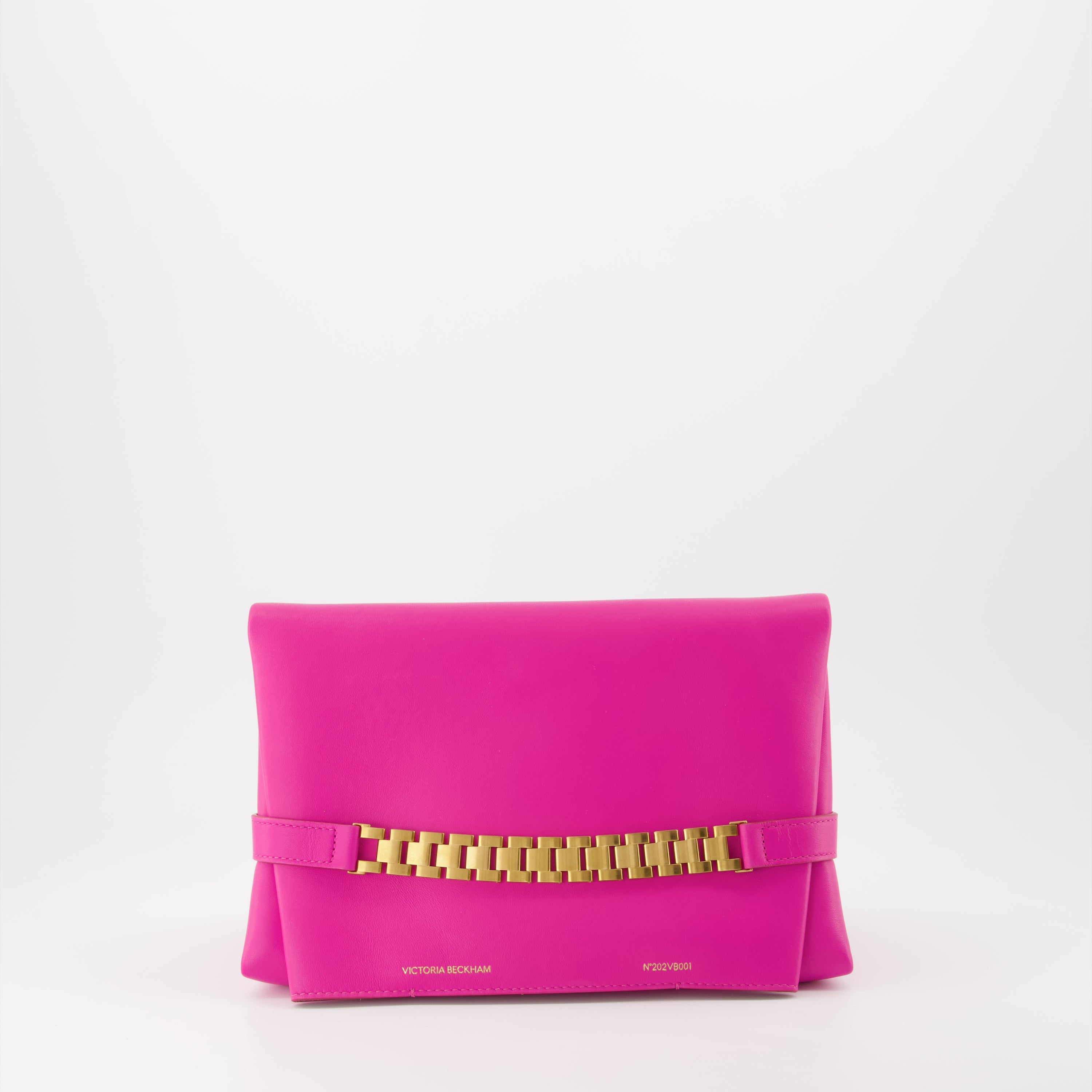 Pochette Chain médium en cuir fuchsia