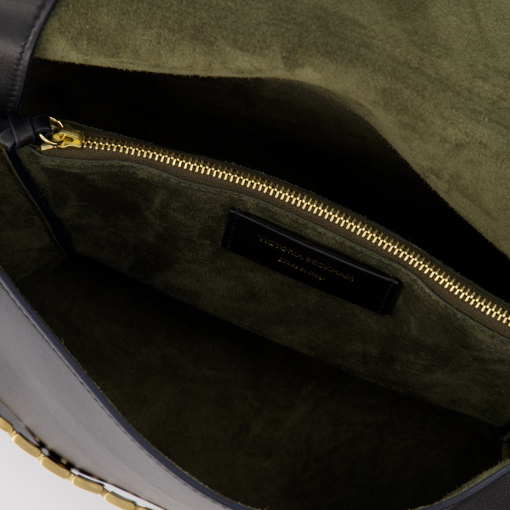 Pochette Chain médium en cuir noir