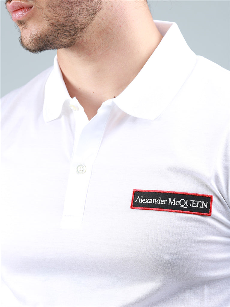 Poloshirts Polo à logo bande Alexander McQueen Weiß Homme