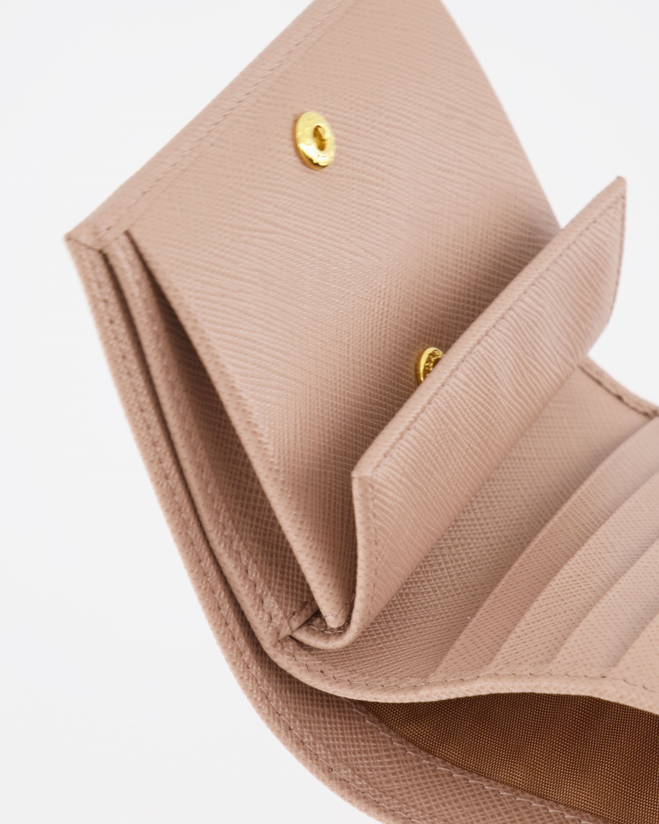 Kleine lederwaren Portefeuille Saffiano doré Prada Rosa Femme