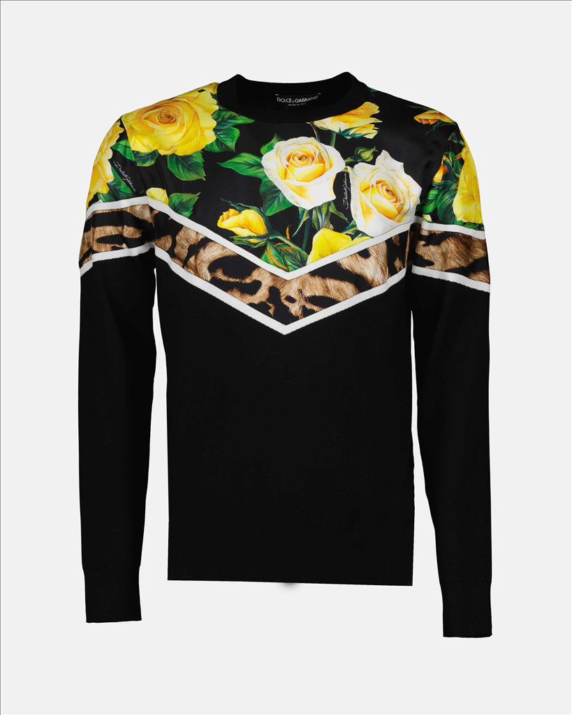 Strickwaren Pull à fleurs Dolce & Gabbana Schwarz Homme