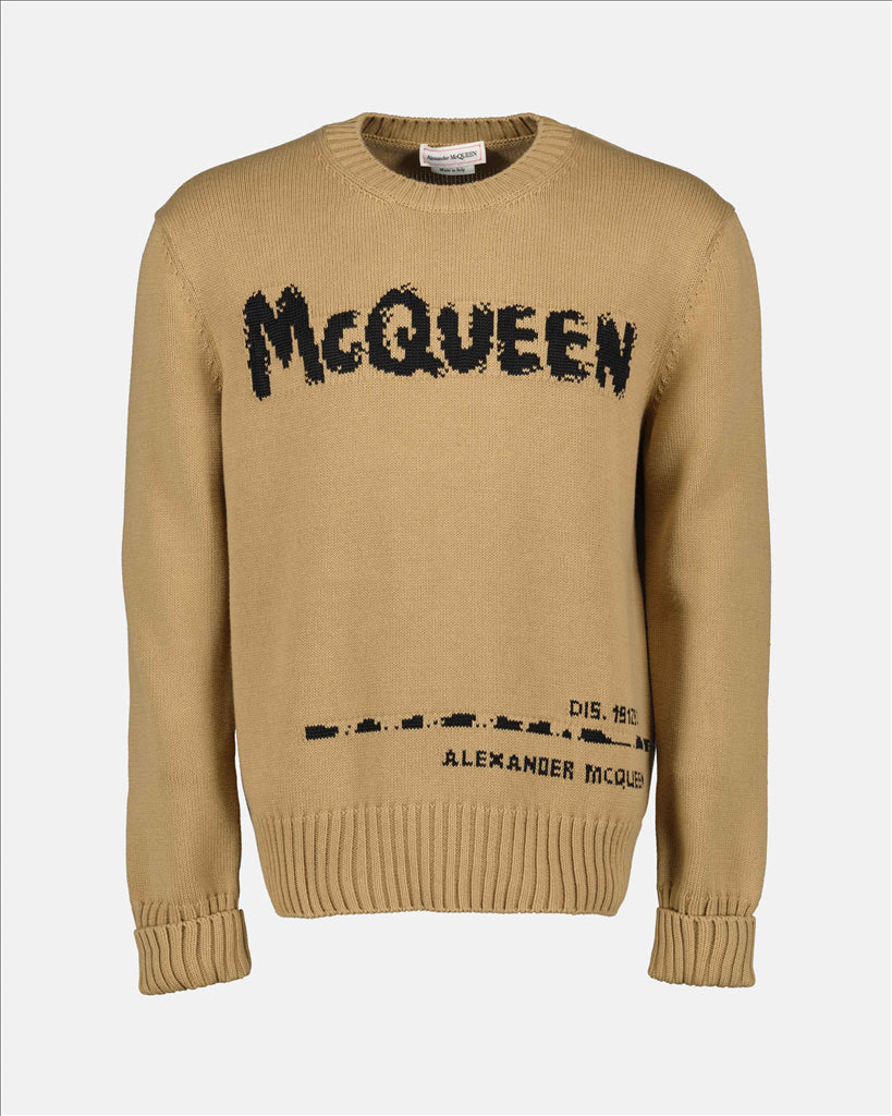 Knitwear Graffiti Sweater Alexander McQueen Beige Man