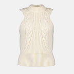 Pull sans manches en laine torsadée