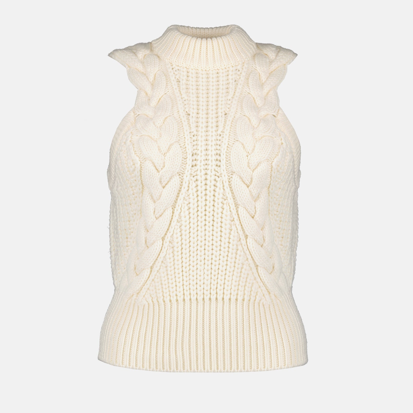 Pull sans manches en laine torsadée