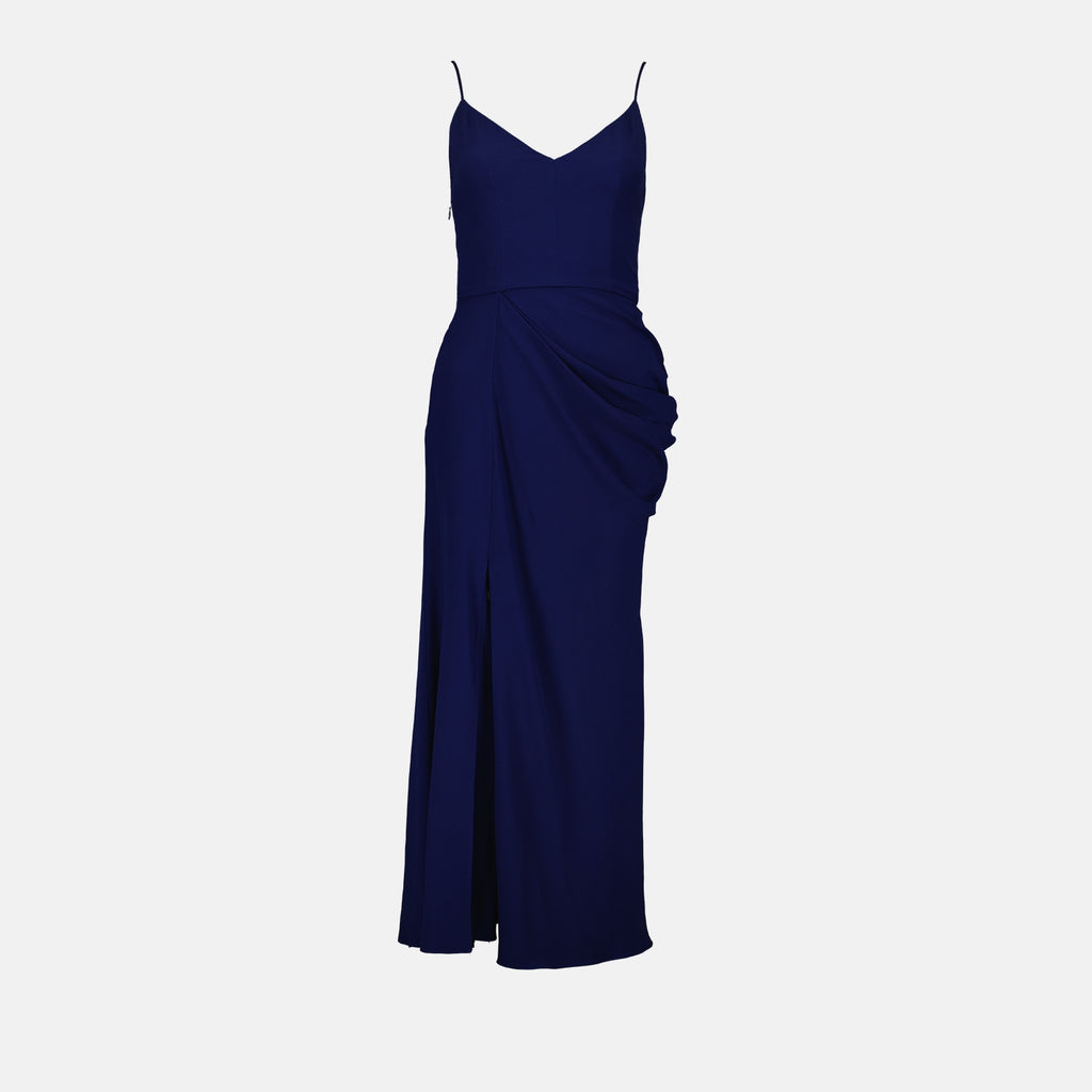 Robe longue drapée bleue