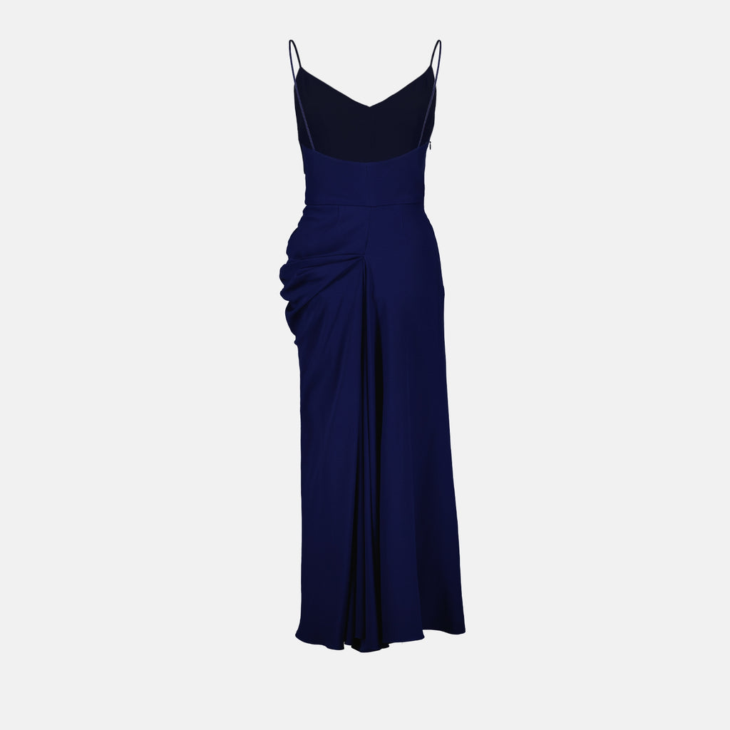 Robe longue drapée bleue