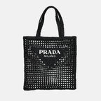 Tote bags Raffia bag Prada Black Women
