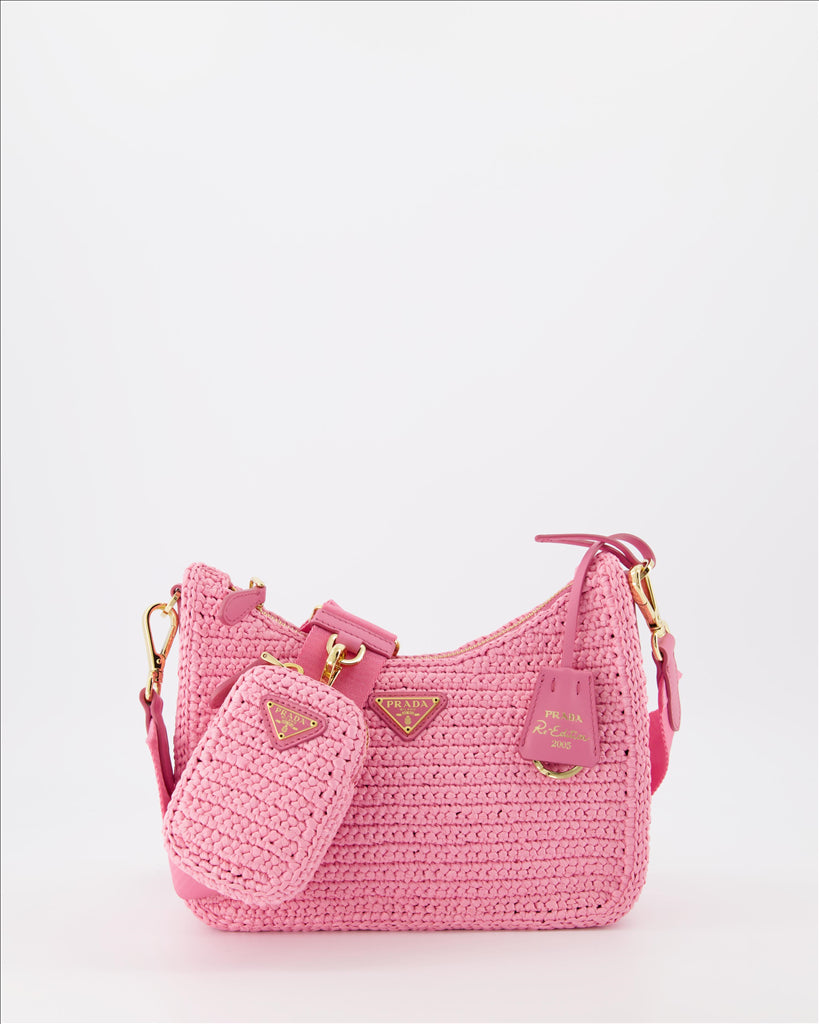 Borse a tracolla Sac Ré-Edition en raphia Prada Rosa Femme