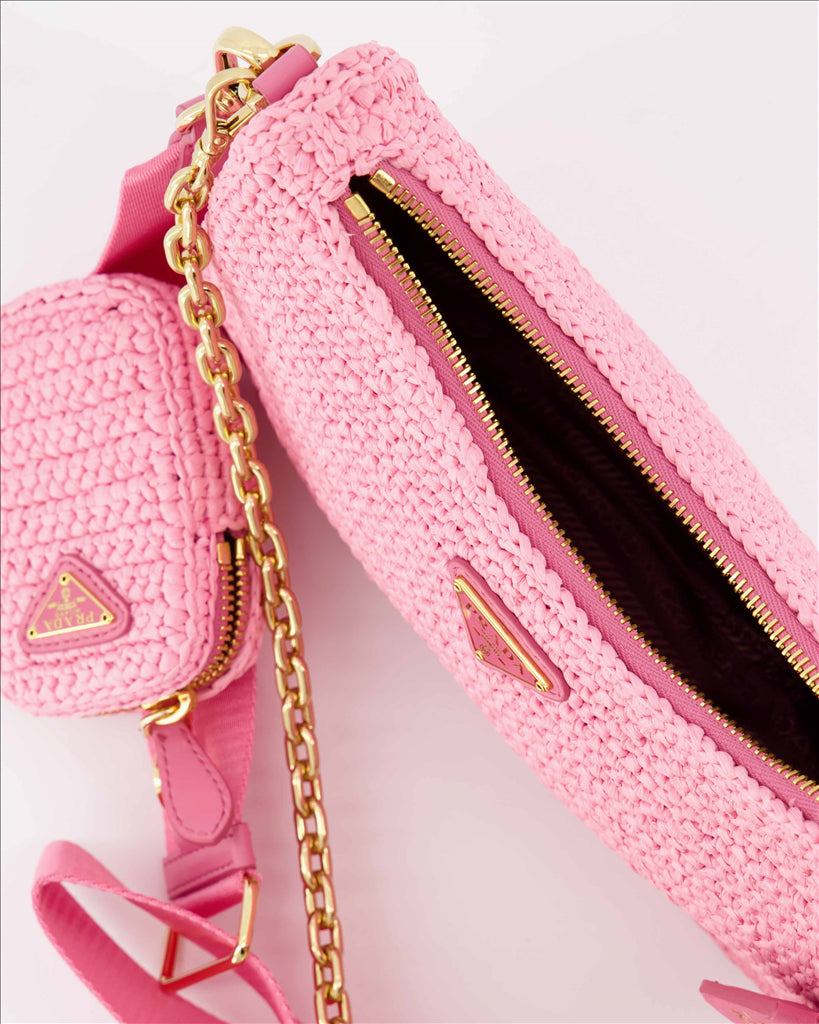 Borse a tracolla Sac Ré-Edition en raphia Prada Rosa Femme