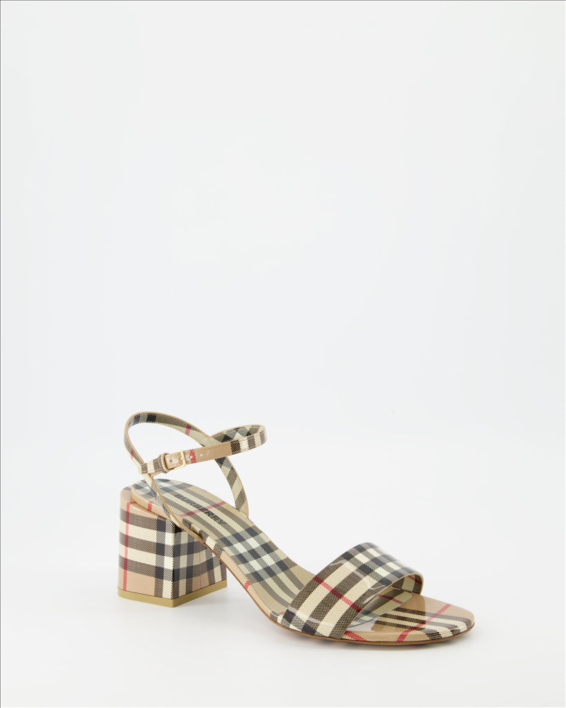 Chaussures ouvertes Sandales à carreaux Burberry Beige Femme