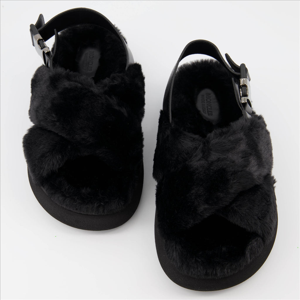 Chaussures ouvertes Sandales fourrure Solarisse Moncler Noir Femme