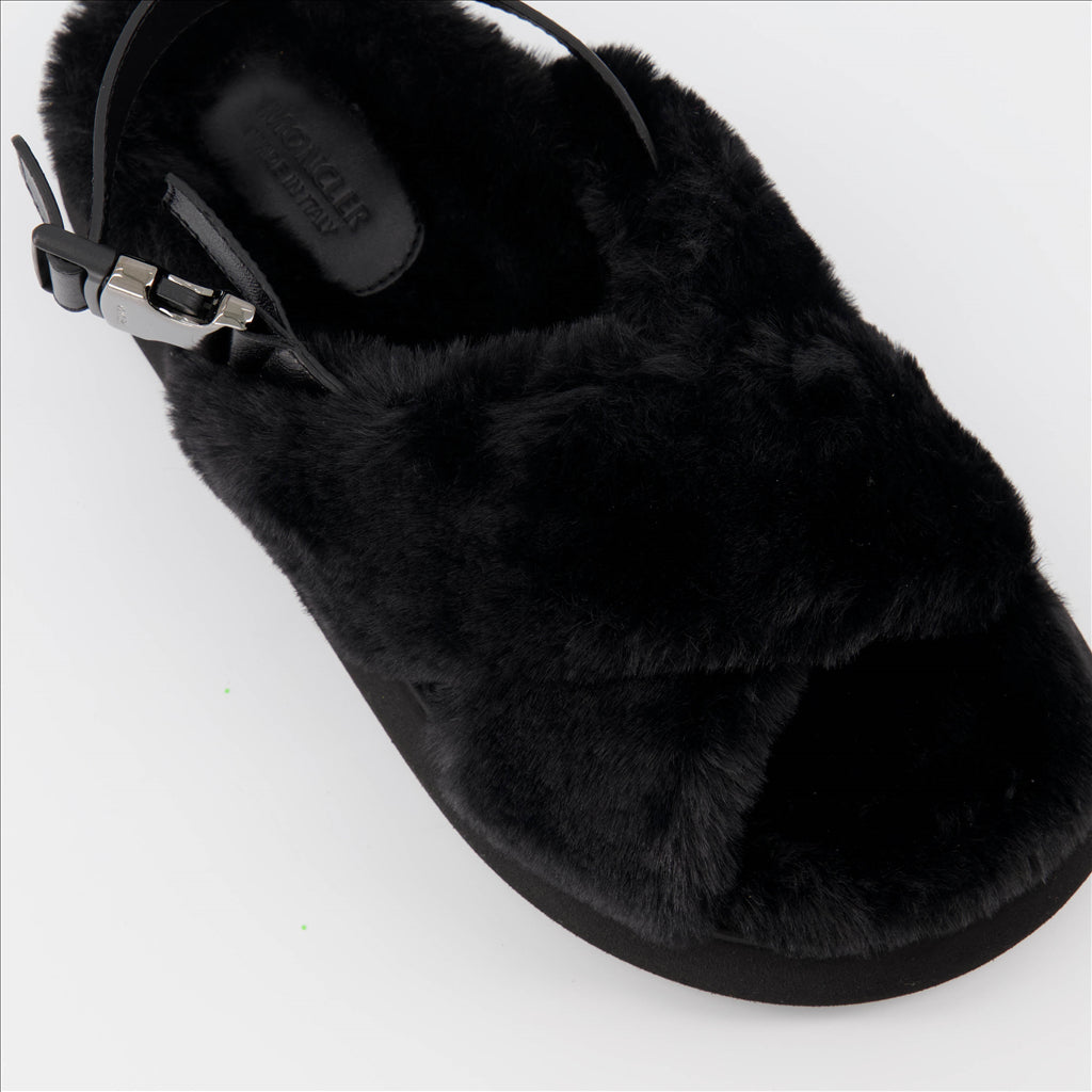 Chaussures ouvertes Sandales fourrure Solarisse Moncler Noir Femme