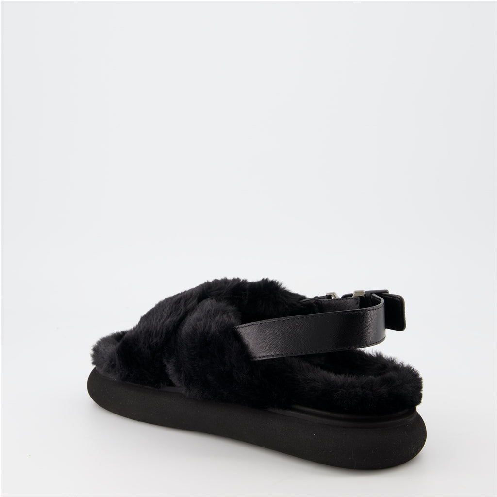 Chaussures ouvertes Sandales fourrure Solarisse Moncler Noir Femme