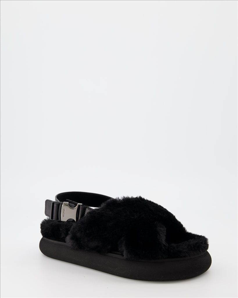 Chaussures ouvertes Sandales fourrure Solarisse Moncler Noir Femme